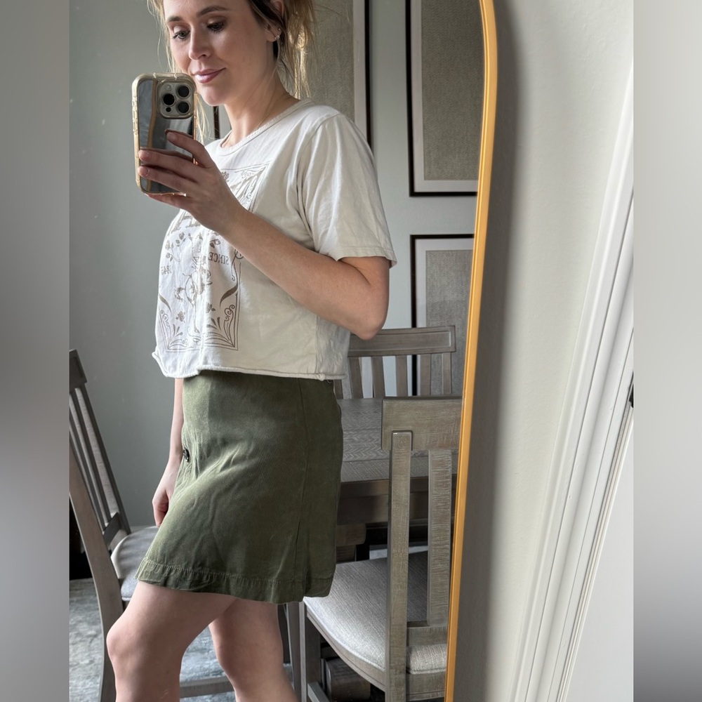 Corduroy Olive Button-Detail Women's Skirt - Picture 6 of 10